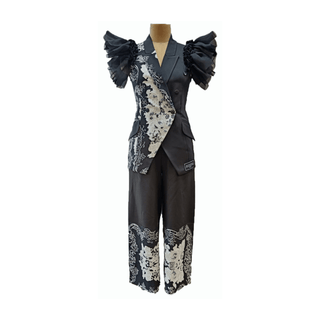 Monochrome Porcelain Blazer Set - Farah Sanjana