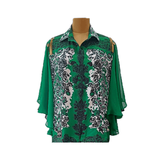 Emerald Green Frame Bell Sleeves Shirt - Farah Sanjana