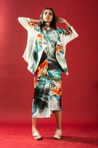 Fish Reflection Print Drape Dress - Farah Sanjana