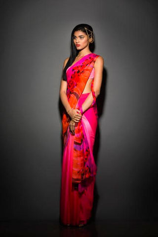 Fuchsia Shaded Satin Georgette Saree - Farah Sanjana