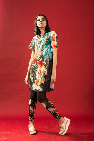 Fish Skeleton Print Long T-Shirt Dress - Farah Sanjana