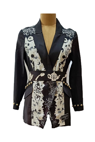 Black White Porcelain Blazer - Farah Sanjana