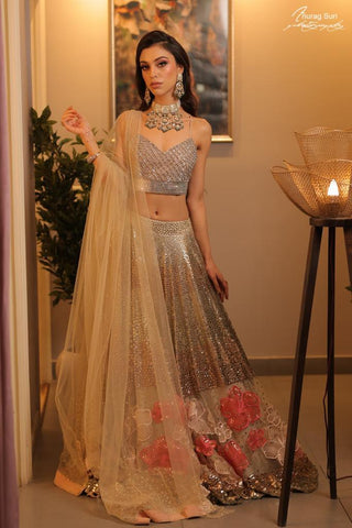 Foil Lehenga with Flowers - Farah Sanjana