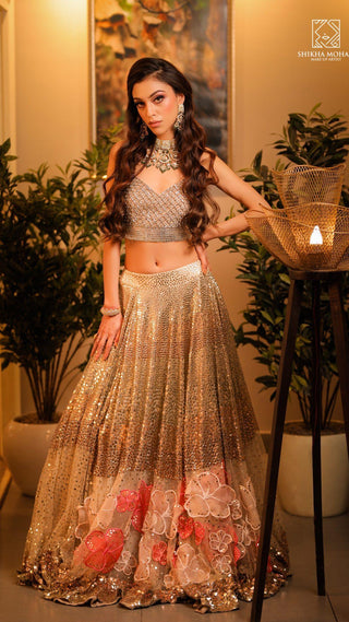 Foil Lehenga with Flowers - Farah Sanjana