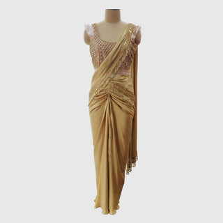 Gold Pre-Draped Saree Set - Farah Sanjana