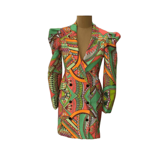 Green Aztec Puff Sleeves Blazer Dress - Farah Sanjana