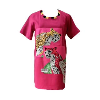 Hot Pink Leopard Patch T-Shirt Dress - Farah Sanjana