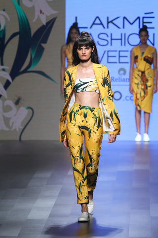 Mustard Lily Print Cigarette Trousers - Farah Sanjana