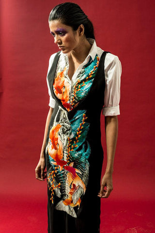 Multi Coloured Fish Print Black Dress - Farah Sanjana