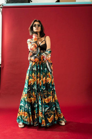 Multi-Colored Fish School Print Maxi Dress - Farah Sanjana