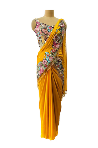 Mango Floral Patchwork Saree Set