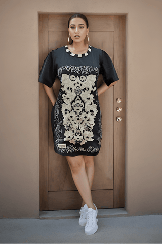 Monochrome Porcelain T-Shirt Dress - Farah Sanjana