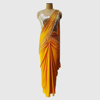 Mustard Pre-Draped Saree Set - Farah Sanjana