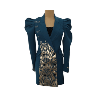 Navy Blue Puff Sleeves Sagrada Blazer - Farah Sanjana