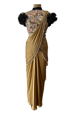 Olive Green Saree Set - Farah Sanjana