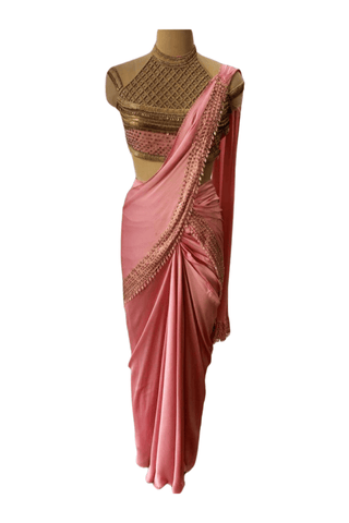 Onion Pink Antique Saree Set - Farah Sanjana