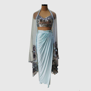 Pale Blue Seahorse Stall Skirt Set - Farah Sanjana