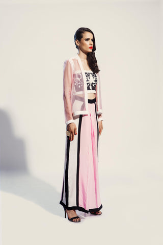 Pure Crepe Pink, Black & White Paneled Palazzos - Farah Sanjana