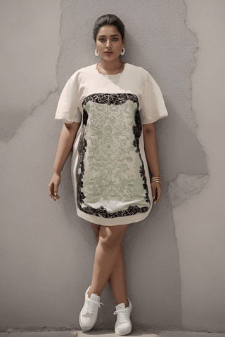 Pistachio Frame White T-Shirt Dress - Farah Sanjana