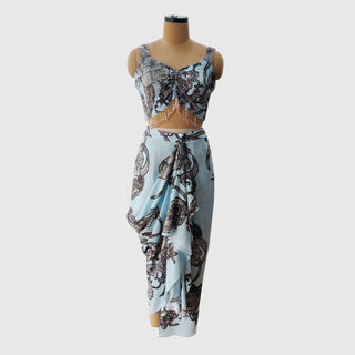 Powder Blue Seahorse Draped Skirt Set - Farah Sanjana