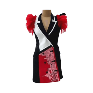 Red Building Color Block Blazer Dress - Farah Sanjana