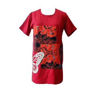 Rustic Red Dual Patch T-Shirt Dress - Farah Sanjana