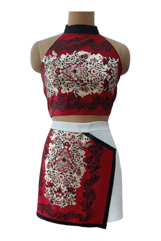 Red Vermilion Top and Skirt - Farah Sanjana