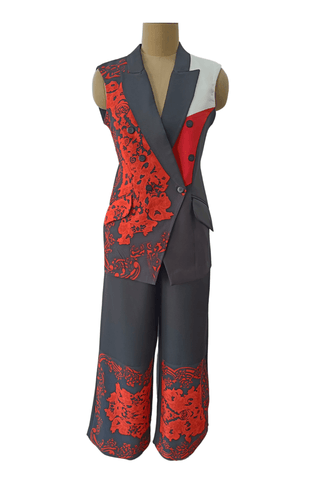 Red White Black Vermilion Blazer Set - Farah Sanjana