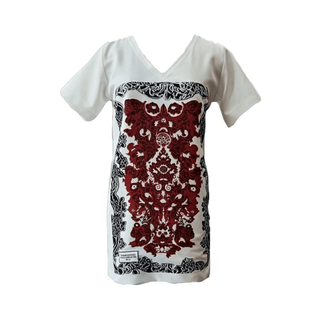 White Red Porcelain T-Shirt Dress - Farah Sanjana