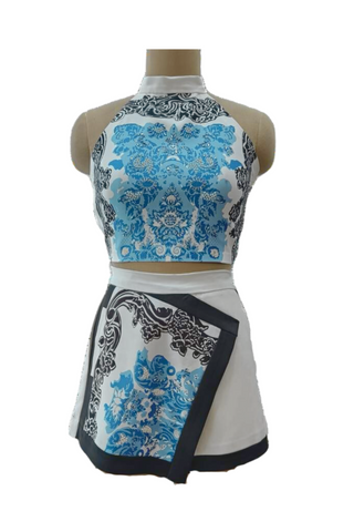 Blue White Iris Halter Top Set