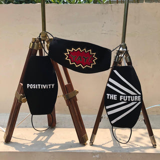 A Set of ‘The Future, ‘Yay’ and ‘Positivity’ Leather Masks. - Farah Sanjana