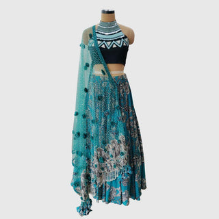 Teal Seahorse Lehenga Set - Farah Sanjana