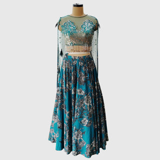 Teal Seahorse Lehenga Set - Farah Sanjana