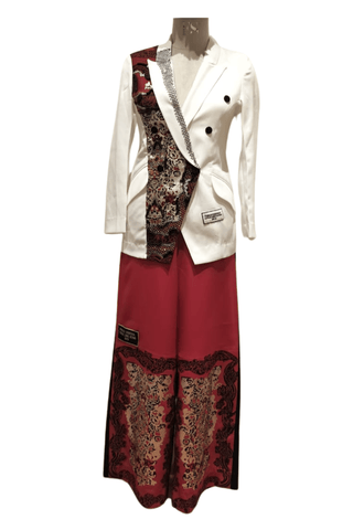 Vermilion Red White Statement Blazer Set - Farah Sanjana