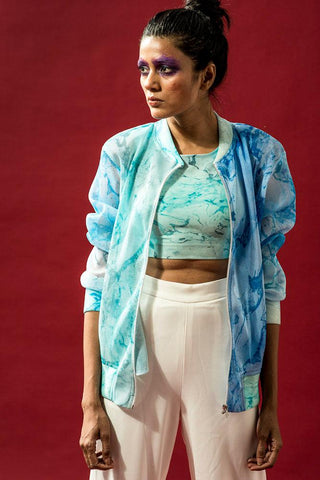 Wave Print Bomber Jacket - Farah Sanjana