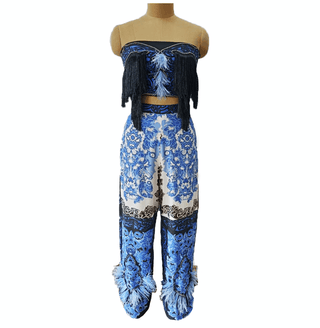 Blue Iris Fringe Tube Top & Feather Pants - Farah Sanjana