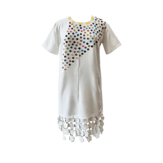 White Multi-Color Button T-Shirt Dress - Farah Sanjana