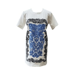 White & Blue Mykonos Printed T-Shirt Dress - Farah Sanjana