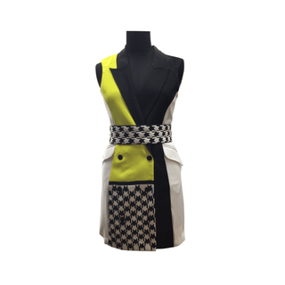 Yellow Neon Houndstooth Blazer Dress - Farah Sanjana