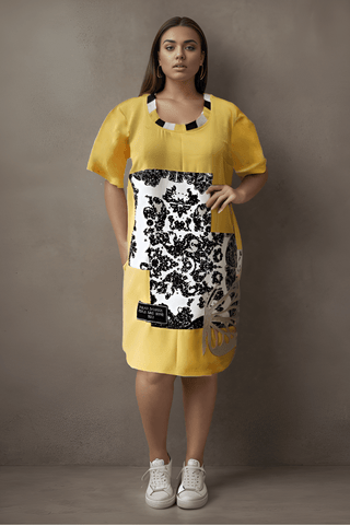 Yellow White T-Shirt Dress - Farah Sanjana